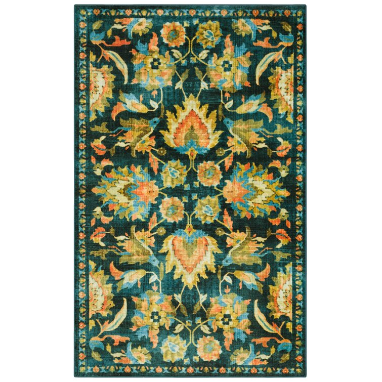 Ericson Floral Tufted Polyester Blue/Orange Area Rug